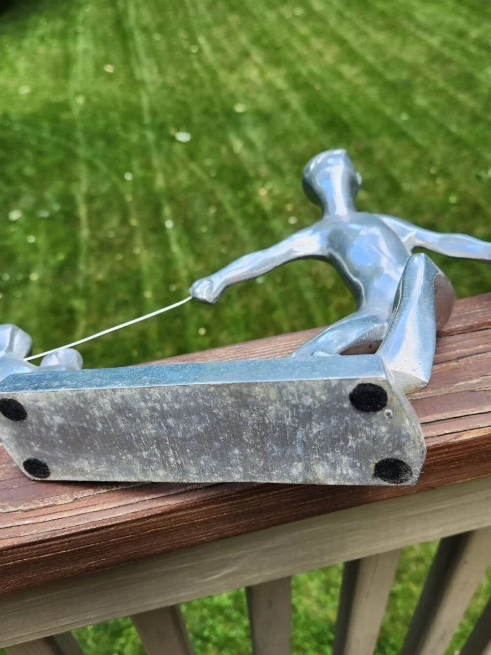 Vintage 1973 Chris Petersen Aluminum Sculpture Man Boy With Dog Mid Century MCM
